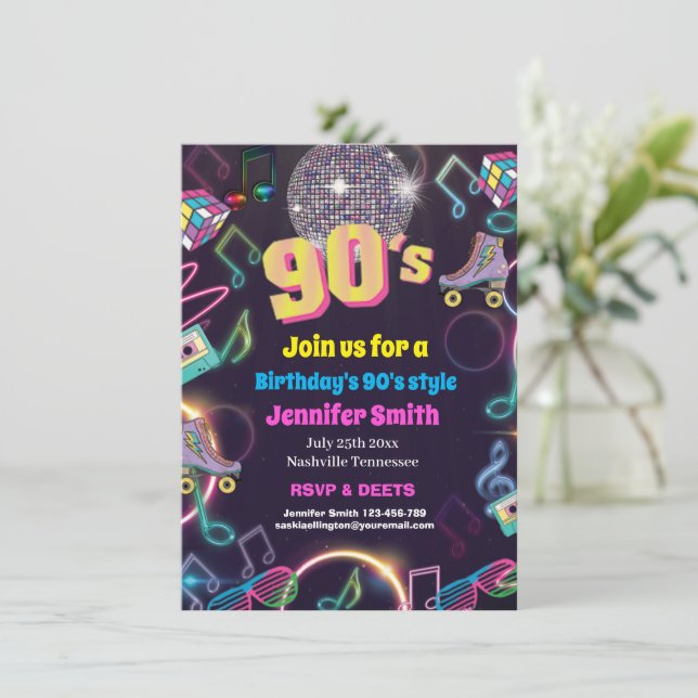 90's Neon Disco Vibes Retro Stytle Invitation (Standing Front)