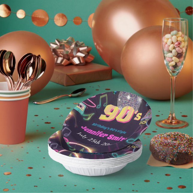 90's Neon Disco Vibes Retro Stytle Paper Bowls (Multi)