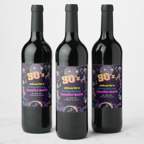 90s Neon Disco Vibes Retro Stytle Wine Label
