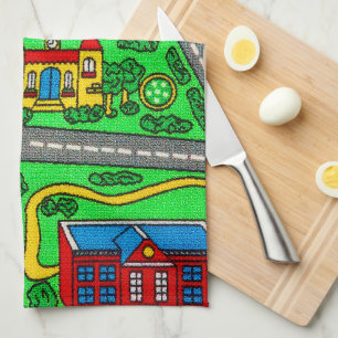 90s nostalgia, Car Road nostalgia Race Mat city Kitchen Towel