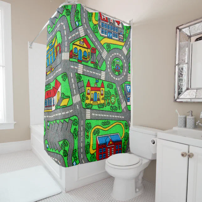 90s nostalgia, nostalgic track carpet Car Road Shower Curtain | Zazzle