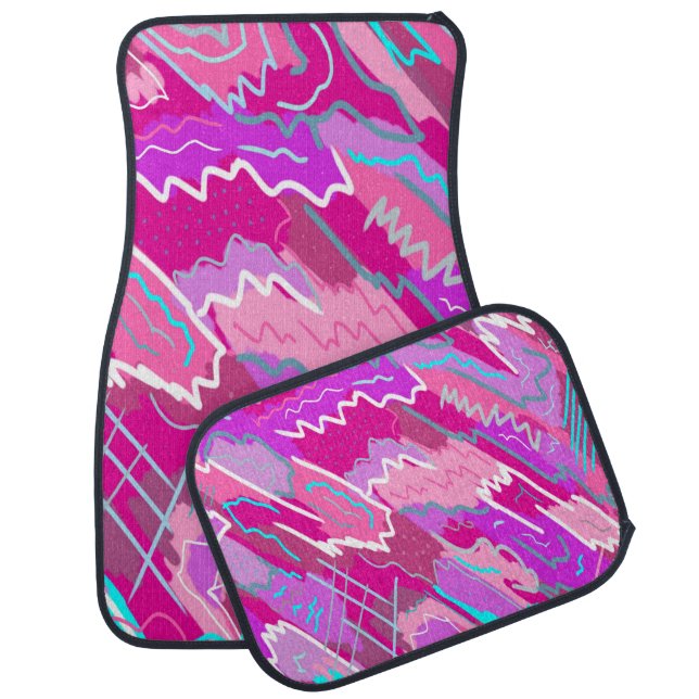90s Nostalgia Pop Art in Magenta Car Floor Mat (Set)