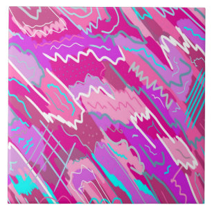 90s Nostalgia Pop Art in Magenta  Ceramic Tile