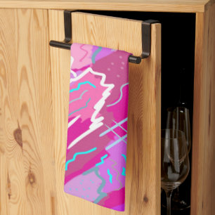 90s Nostalgia Pop Art in Magenta Kitchen Towel