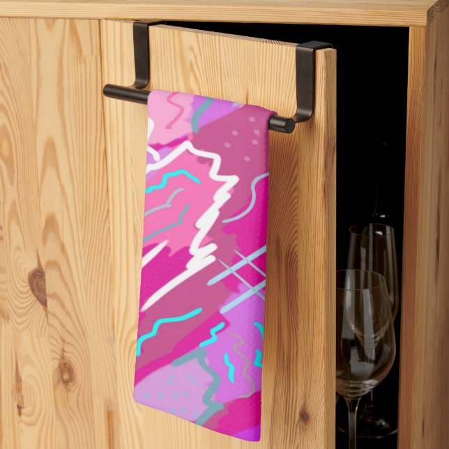 90s Nostalgia Pop Art in Magenta Kitchen Towel (Thirds Fold)