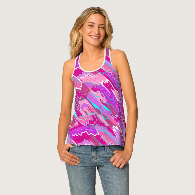 90s Nostalgia Pop Art in Magenta  Tank Top (Front Full)