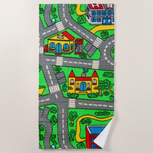 90s nostalgia, Track carpet Car Road nostalgia Beach Towel