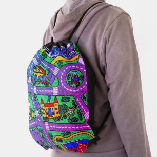 90s nostalgia, Track carpet Car Road nostalgia Drawstring Bag