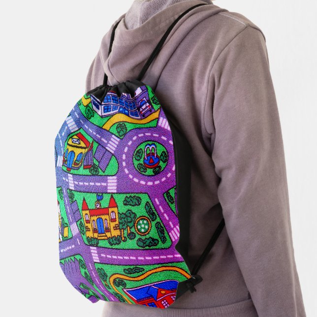 90s nostalgia, Track carpet Car Road nostalgia Drawstring Bag (Insitu)