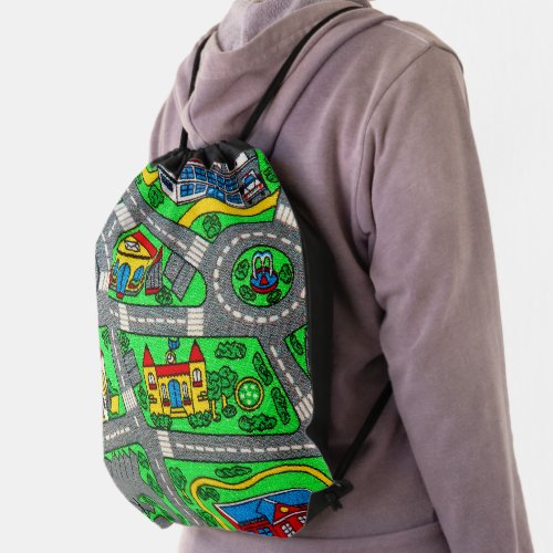 90s nostalgia Track carpet Car Road nostalgia Drawstring Bag