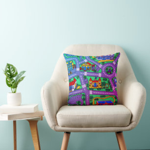 90s nostalgia, Track carpet Car Road nostalgia Throw Pillow