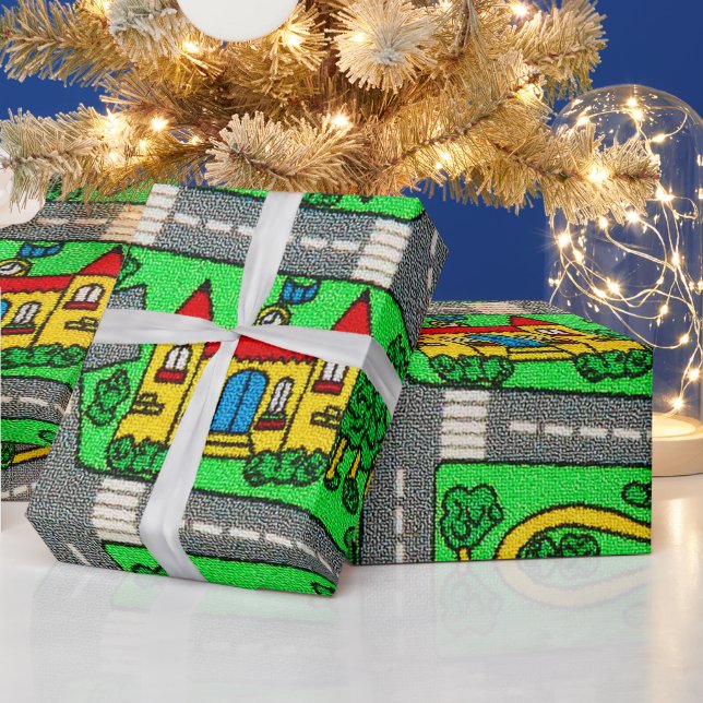 90s nostalgia, Track carpet Car Road nostalgia Wrapping Paper (Holidays)