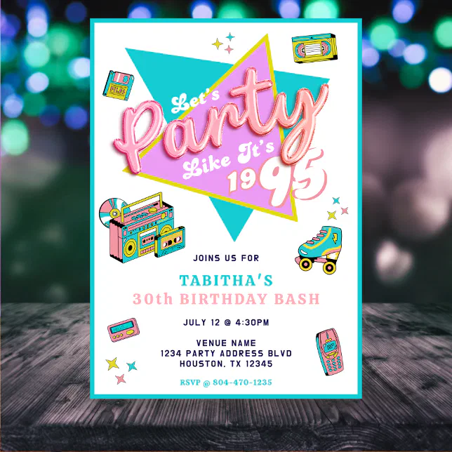 90s Party Like It's 1995 Retro 30th Birthday Party Invitation | Zazzle