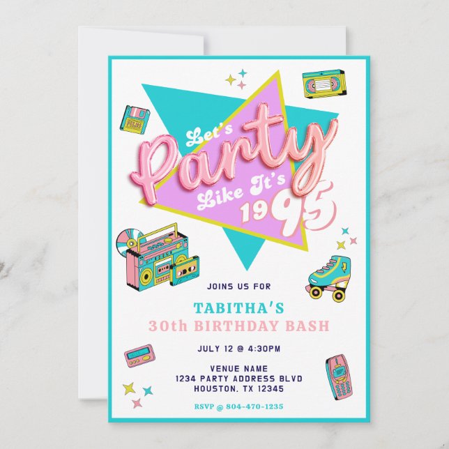 90s Party Like It's 1995 Retro 30th Birthday Party Invitation | Zazzle