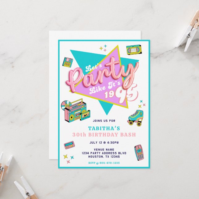 90s Party Like It's 1995 Retro 30th Birthday Party Invitation | Zazzle