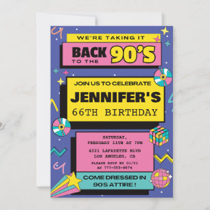 90s Party Retro 66th birthday invitations Modern