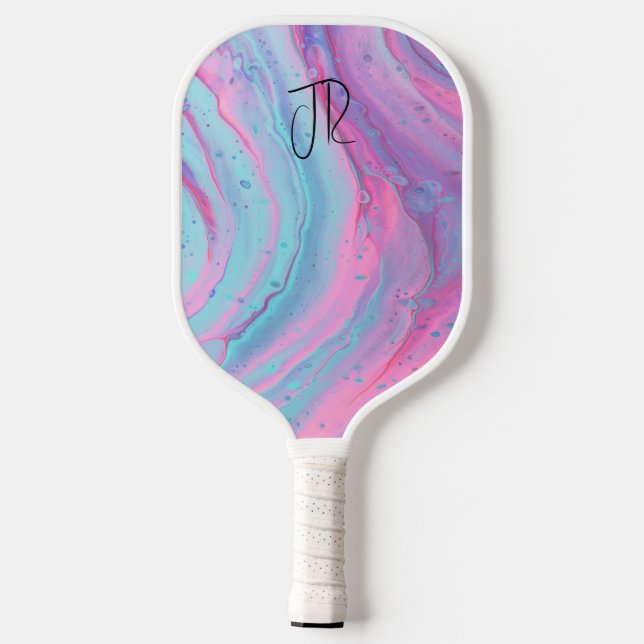 90s Pastel Marble Front and Back Name & Monogram Pickleball Paddle (Back)