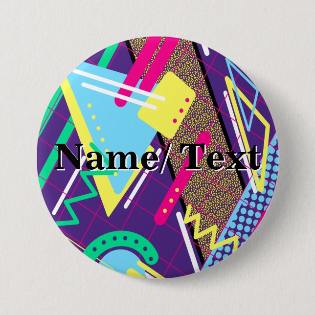 90's Pattern, Vintage Retro Purple Pattern Button (Front)