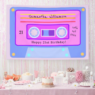 90's Pink Blue Pastel Cassette 21st Birthday Party Banner