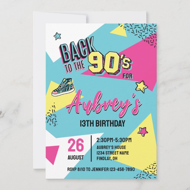 90's Pop Bright Color Birthday Party, Any Age Invitation (Front)