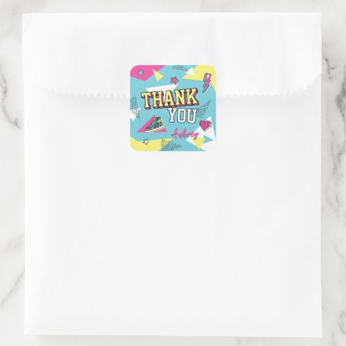 90s Pop Bright Color Birthday Thank You Favor Square Sticker