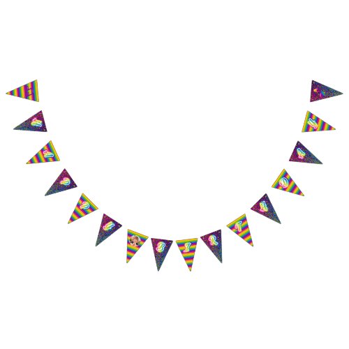 90s Rainbow Leopard Happy Birthday Bunting Banner