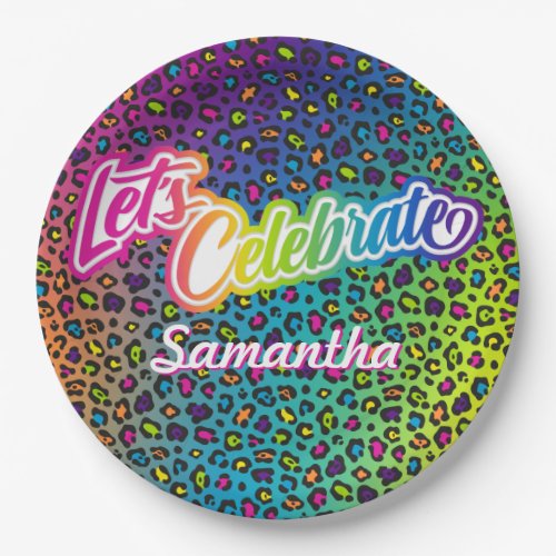 90s Rainbow Leopard Paper Plate