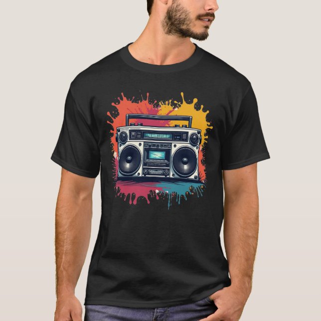 90s Retro Boombox Graphic Music T-Shirt (Front)