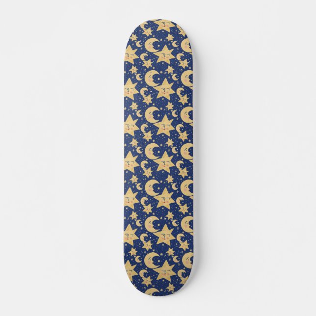 90s Retro Celestial Skateboard Deck Moon & Stars  (Front)