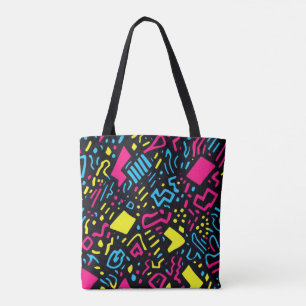 90s Retro Geometric Tote Bag Colorful Neon
