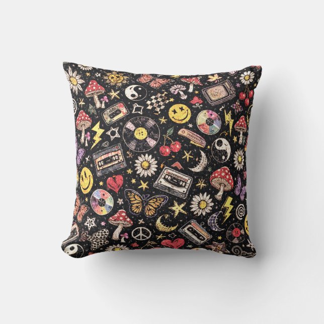 90s Retro Grunge Sunshine Bliss Throw Pillow (Front)