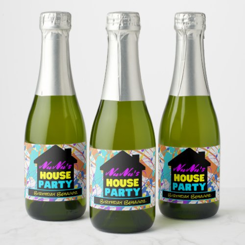 90s Retro Hip Hop Theme House Party Colorful Sparkling Wine Label