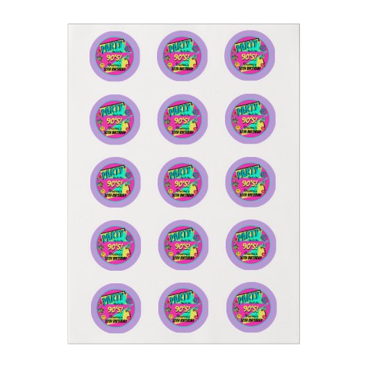 90's retro personalized purple cupcake toppers edible frosting rounds (Sheet)