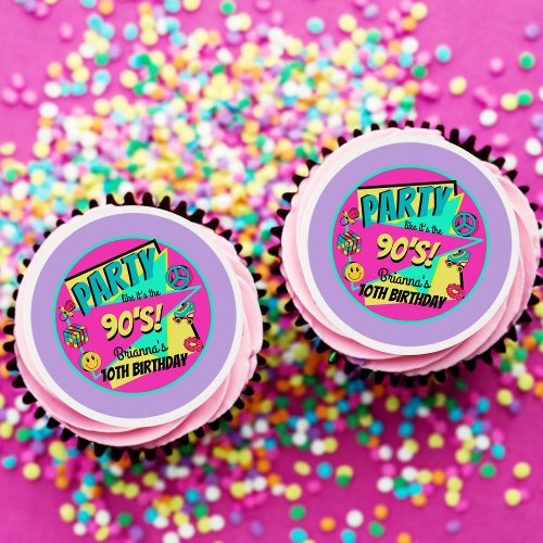 90s retro personalized purple cupcake toppers edible frosting rounds