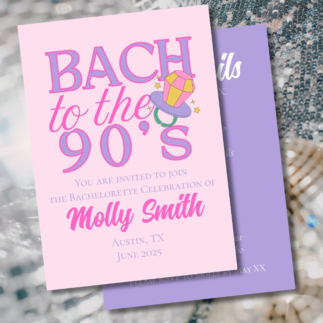 90s Retro Pink Bachelorette Invitation (Bach to the 90s invite with modern serif font – perfect for bachelorette or bridal celebrations!)