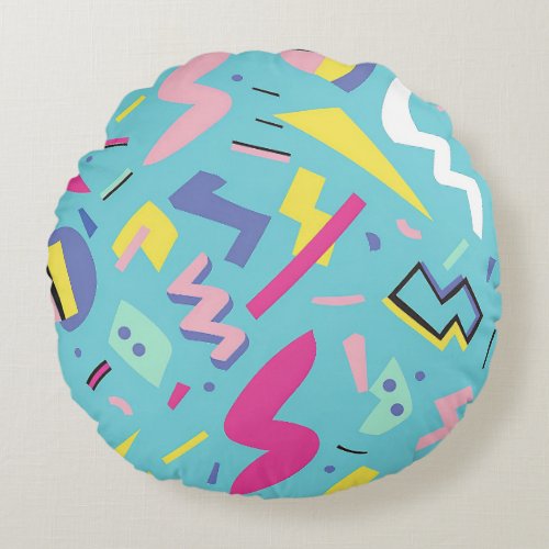 90s Retro Pop Art Pattern Round Pillow