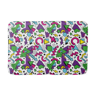 90s Retro Purple Turquoise Green Memphis Style Bath Mat