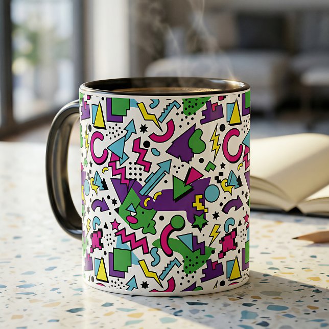 90s Retro Purple Turquoise Green Memphis Style Mug (Creator Uploaded)