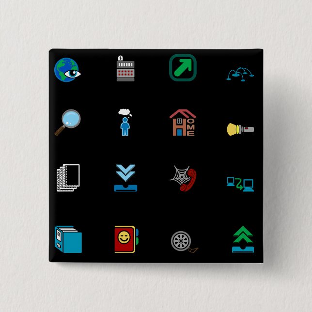 90s Retro Tech and Web Icon Pattern Button (Front)