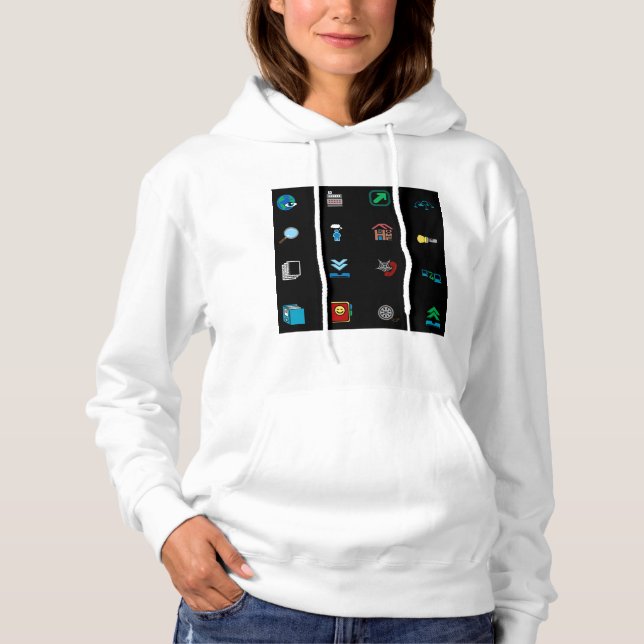 90s Retro Tech and Web Icon Pattern Hoodie (Front)