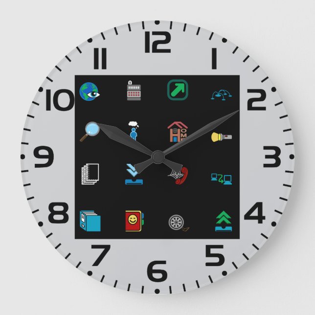 90s Retro Tech and Web Icon Pattern Large Clock (Front)
