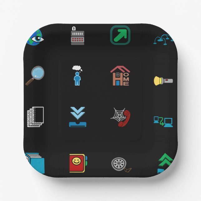90s Retro Tech and Web Icon Pattern Paper Plates (Front)