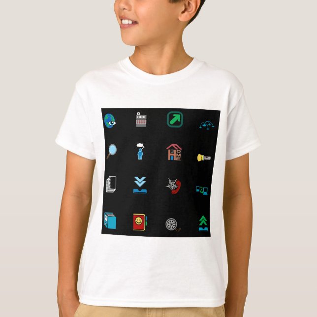 90s Retro Tech and Web Icon Pattern T-Shirt (Front)