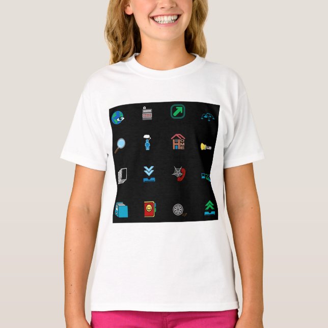 90s Retro Tech and Web Icon Pattern T-Shirt (Front)