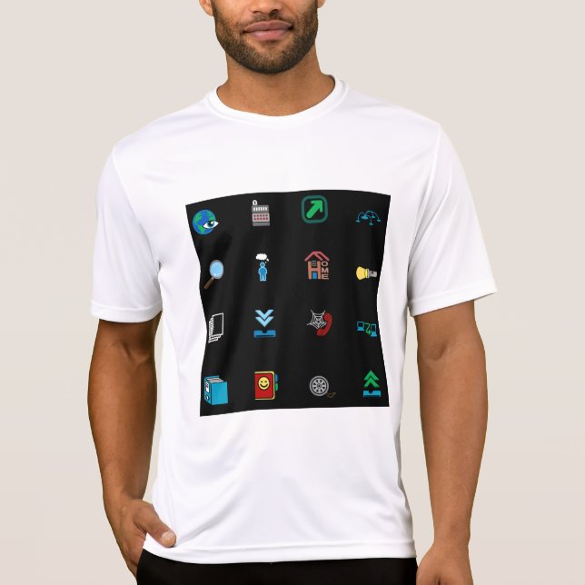 90s Retro Tech and Web Icon Pattern T-Shirt (Front)