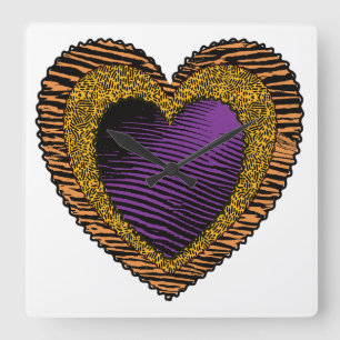 90s Rockabilly Punk Heart Tattoo Style Pattern Square Wall Clock