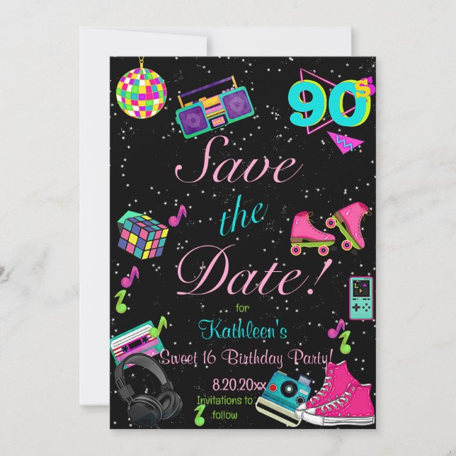 90's Save the Date, Back to the 90's, Any Age,  Date (Front)