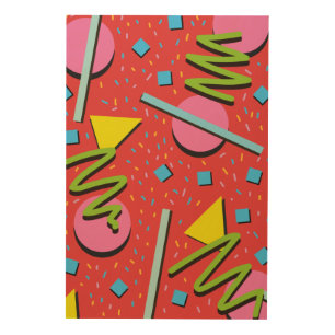 90s shapes pattern wood wall art