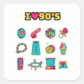 90's Sticker, Party Sticker, 90's Party Decor Square Sticker