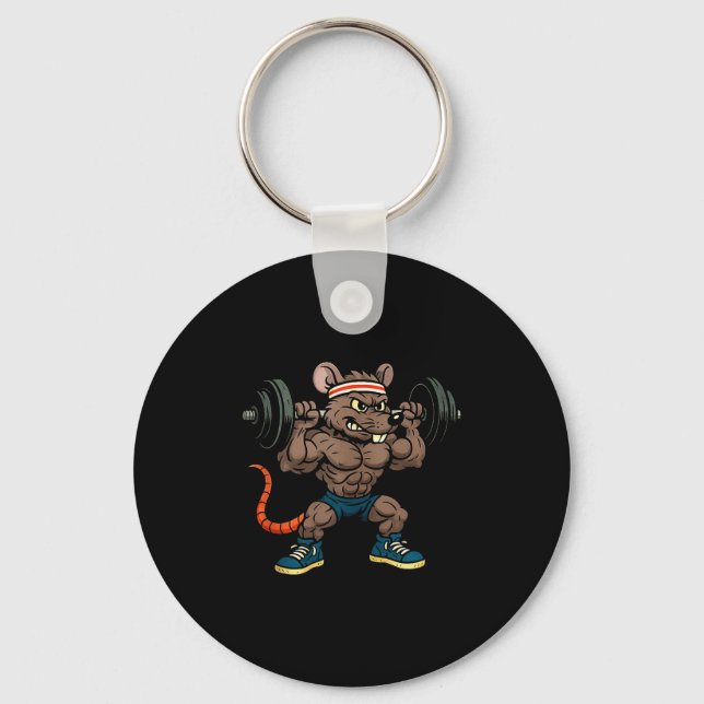 90s Style Cartoon Rat Lifting Weights Tank Top_1  Keychain (Front)